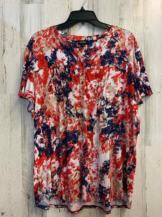 PRE-OWNED LINKS Tops Size XL RED/WHT/BLU ABSTRACT SHORT SLEEVES TOP