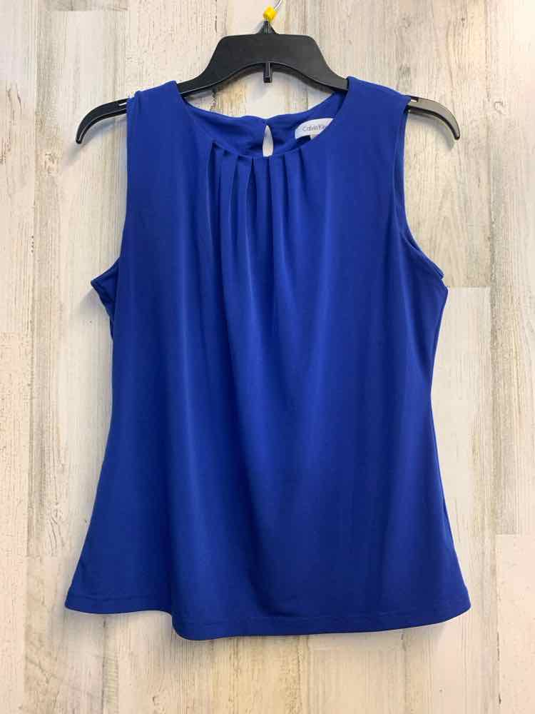 PRE-OWNED CALVIN KLEIN Tops Size PM COBALT BLUE Solid SHORT SLEEVES TOP
