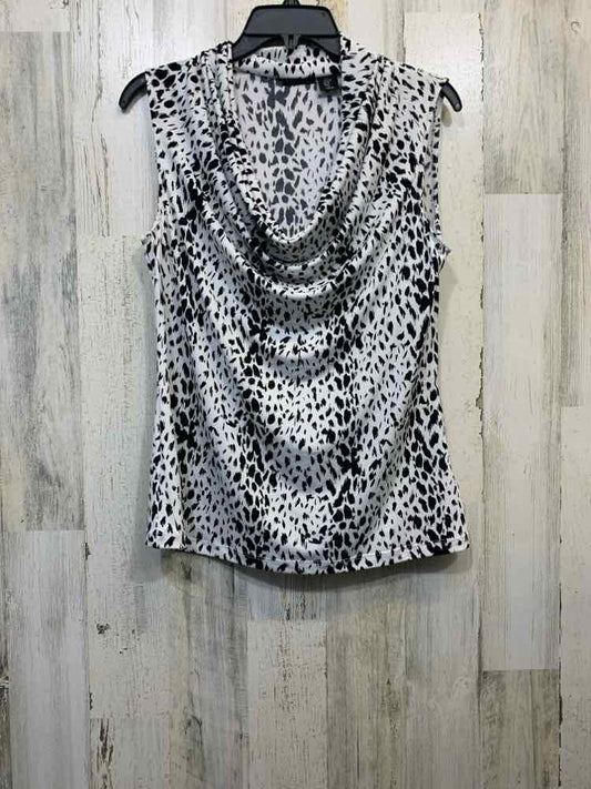PRE-OWNED TAHARI Tops Size M WHITE/BLACK CHEETAH COWL NECK Shirt/SLEEVELESS COWL