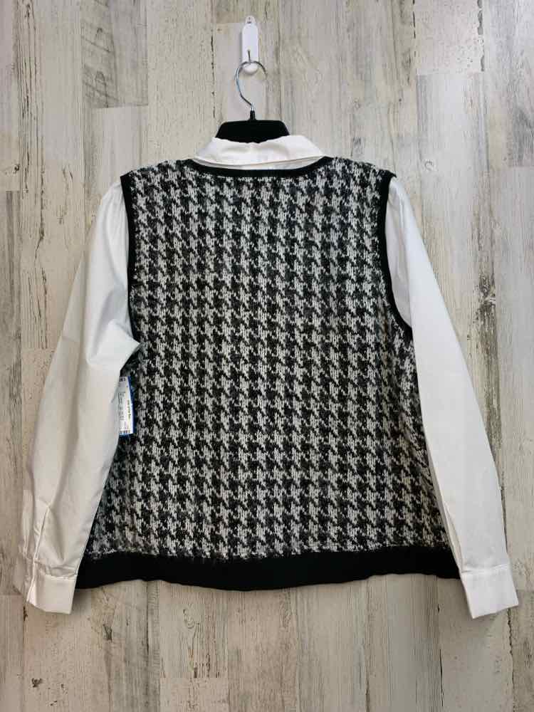 PRE-OWNED ALFRED DUNNER Tops Size XL WHT/BLK Houndstooth LONG SLEEVES TOP/SWEATE