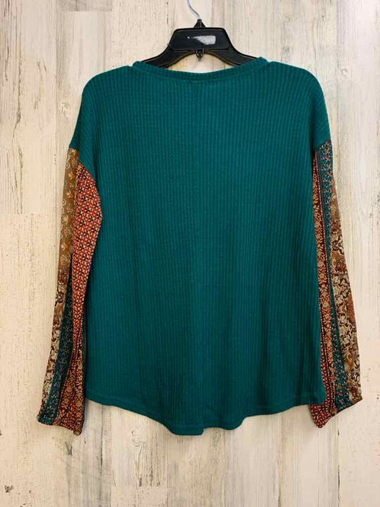 CATO Tops Size XS TEAL/MULTI Patchwork LONG SLEEVES TOP