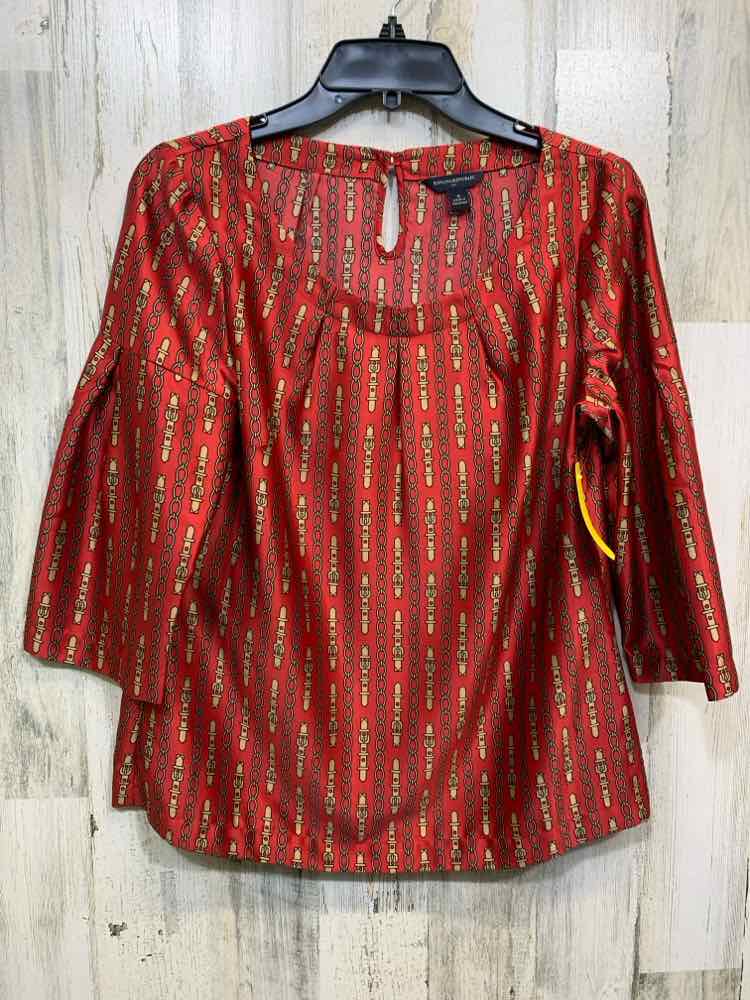 PRE-OWNED BANANA REPUBLIC Tops Size M RED/GOLD ABSTRACT SMOCK Blouse/PRINTED 3/4