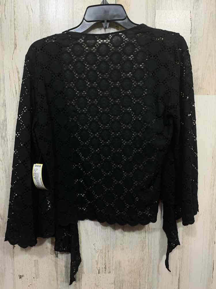 PRE-OWNED BELLE FRANCE Tops Size M Black Knit NYLON/SPANDEX CROCHET Cardigan