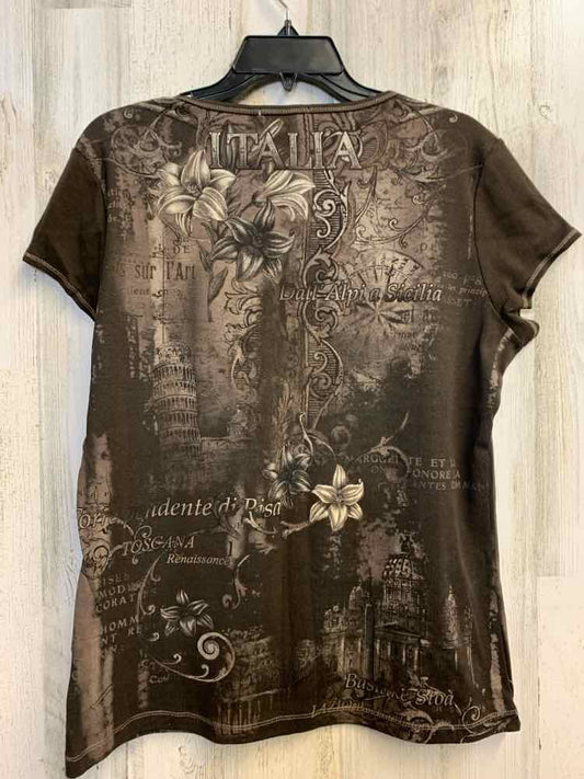 PRE-OWNED BLUE CANYON Tops Size XL Brown CITIES SHORT SLEEVES TOP