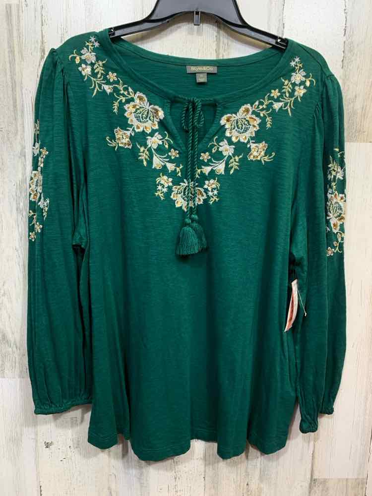 NWT STYLE & CO Tops Size 2X Green Floral LONG SLEEVE Blouse