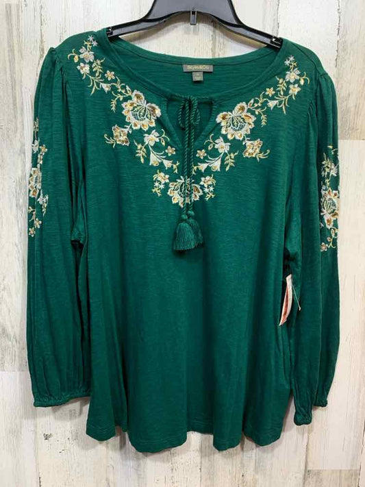 NWT STYLE & CO Tops Size 2X Green Floral LONG SLEEVE Blouse