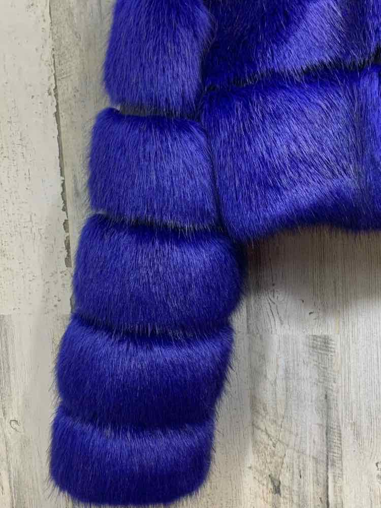 PRE-OWNED LUXUMBRILLIAN JACKETS / COATS Size M Royal Blue Solid FAUX FUR Jacket/