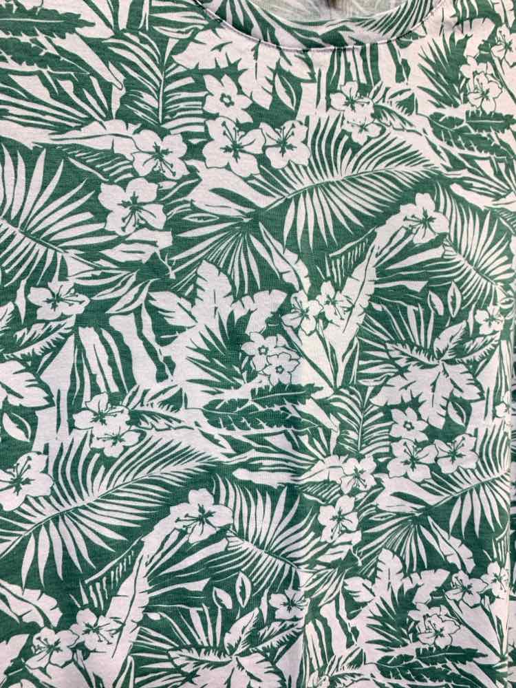 PRE-OWNED FRESH PRODUCE Tops Size M SAGE/WHITE TROPICAL SHORT SLEEVES Shirt/TROP