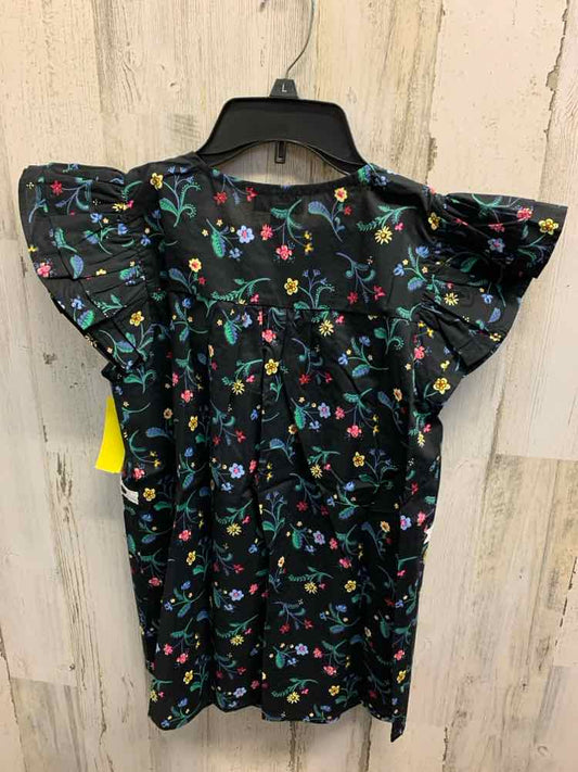 NWT GIGIO Tops Size S BLK/GRN/RED Floral SQUARE COLLAR /SELF TIE SATIN RIBBON AC