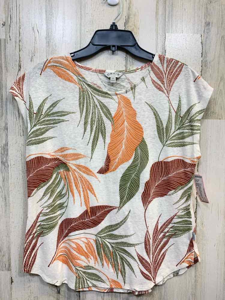 PRE-OWNED ORVIS Tops Size M BIEGE/ORANGE/GRN/BRWN TROPICAL SHORT SLEEVES Shirt/T