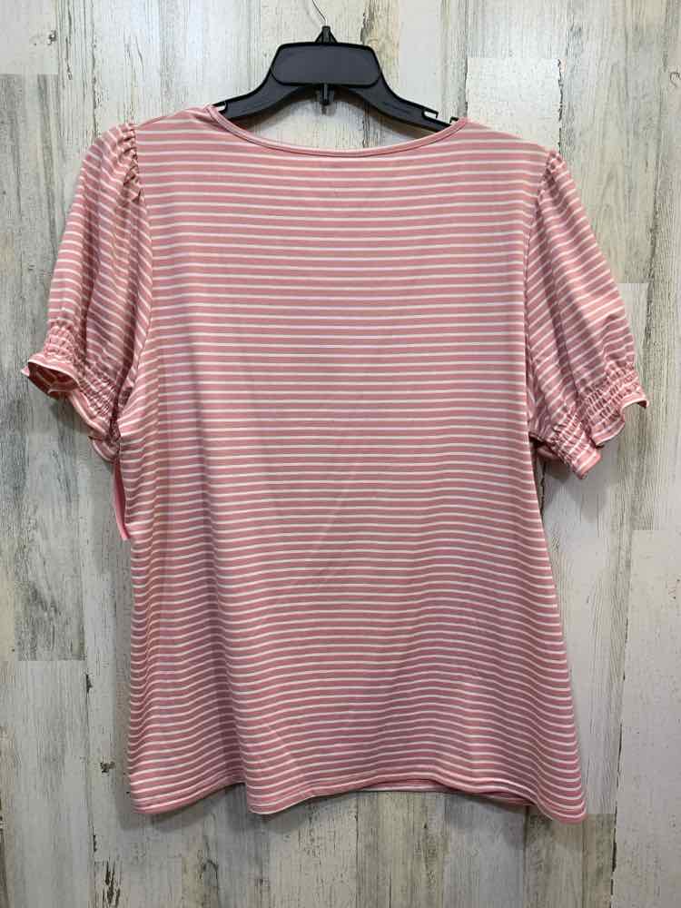 NWT WIHOLL Tops Size XXL PINK/WHITE STRIPES SHORT SLEEVES Shirt/PINK/WHITE STRIP