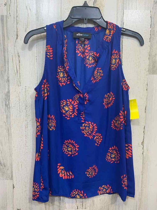 PRE-OWNED ALICE BLUE Tops Size XS ROYAL BLUE/CORAL/YELLOW Floral Blouse/FLORAL P