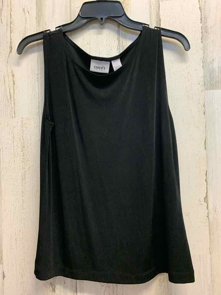 PRE-OWNED CHICO'S TRAVELERS Tops Size 2 /L Black Solid TANK TOP Tank Top/BLACK T