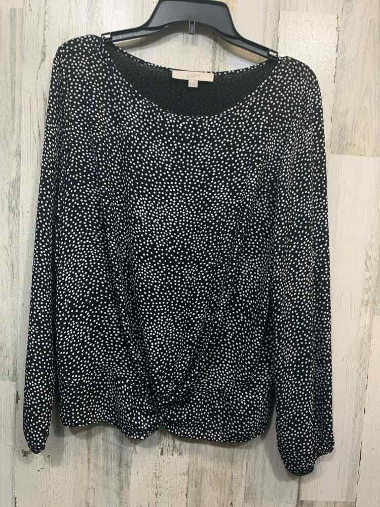 PRE-OWNED LOFT Tops Size M BLACK/WHITE Polka Dot LONG SLEEVE TOP/RUCHED FRONT CR