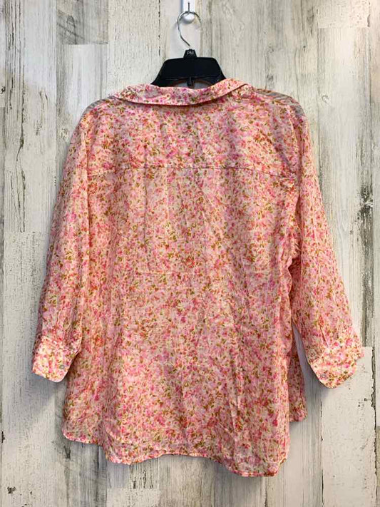 TALBOTS Tops Size 16W PINK/CREAM Floral 3/4 LENGTH Shirt