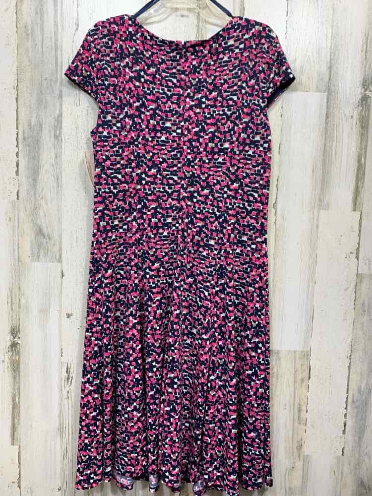 PRE-OWNED LAURA JEFFRIES Size 16 BLK/WHT/PNK ABSTRACT SLEEVELESS/V NECK  DRESS