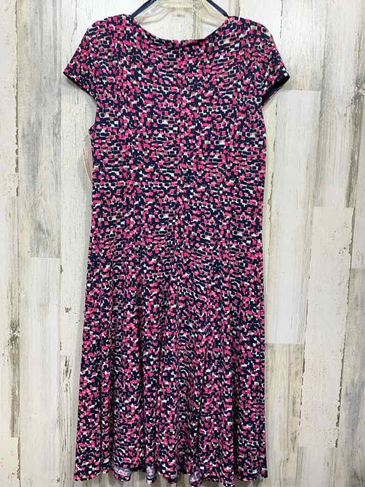 PRE-OWNED LAURA JEFFRIES Size 16 BLK/WHT/PNK ABSTRACT SLEEVELESS/V NECK  DRESS
