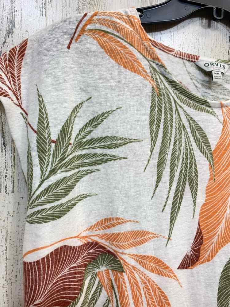 PRE-OWNED ORVIS Tops Size M BIEGE/ORANGE/GRN/BRWN TROPICAL SHORT SLEEVES Shirt/T