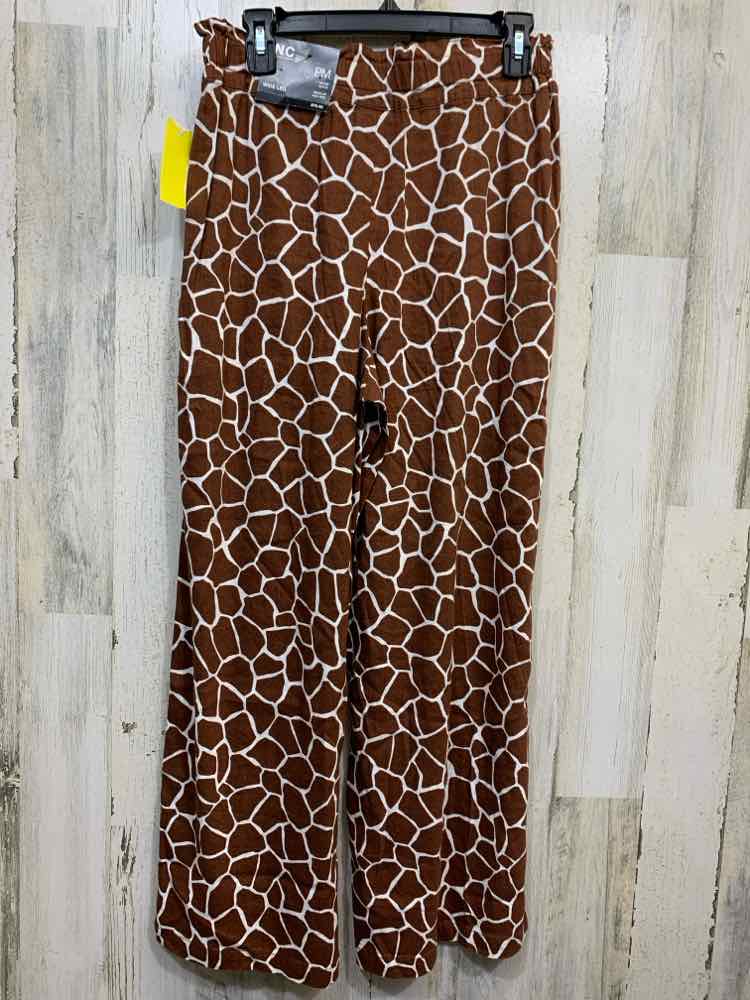 NWT Size PM INC BOTTOMS BROWN/WHT GIRAFFE PRINT WIDE LEG Pants/ELASTIC WAISTBAND