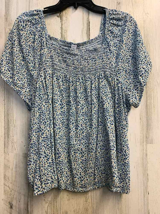 PRE-OWNED OLD NAVY Tops Size XL BLU/WHT Floral SHORT SLEEVES TOP