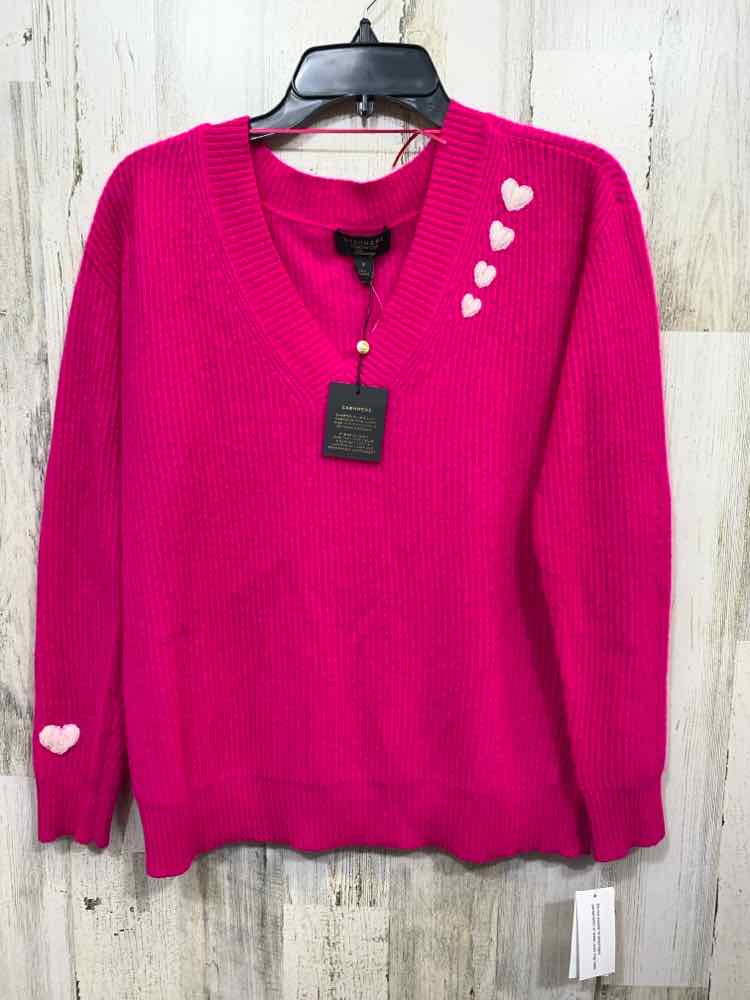 NWT CHARTER CLUB Size S Tops HOT PINK Cashmere LONG SLEEVE V NECK SWEATER