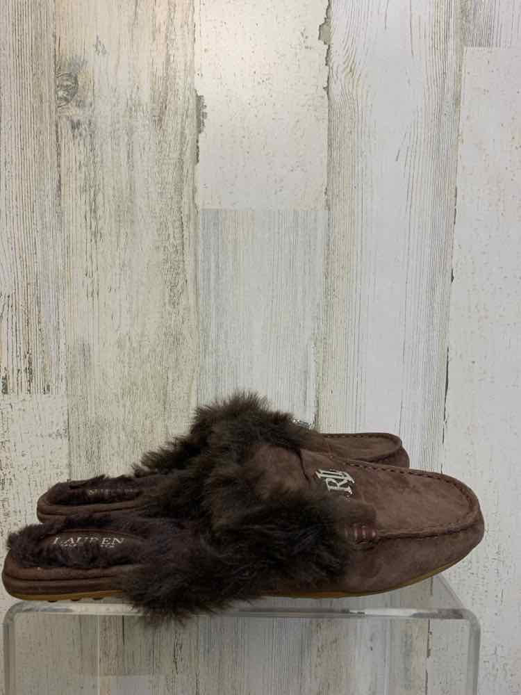 NWT Ralph Lauren SHOES 8 Brown Shoes/FAUX FUR LINED SLIPPERS