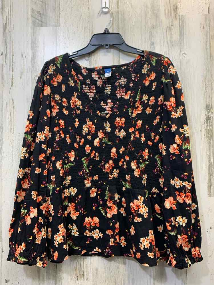 PRE-OWNED OLD NAVY PLUS SIZES Size XXL BLACK/ORANGE Floral LONG SLEEVES TOP/BLAC
