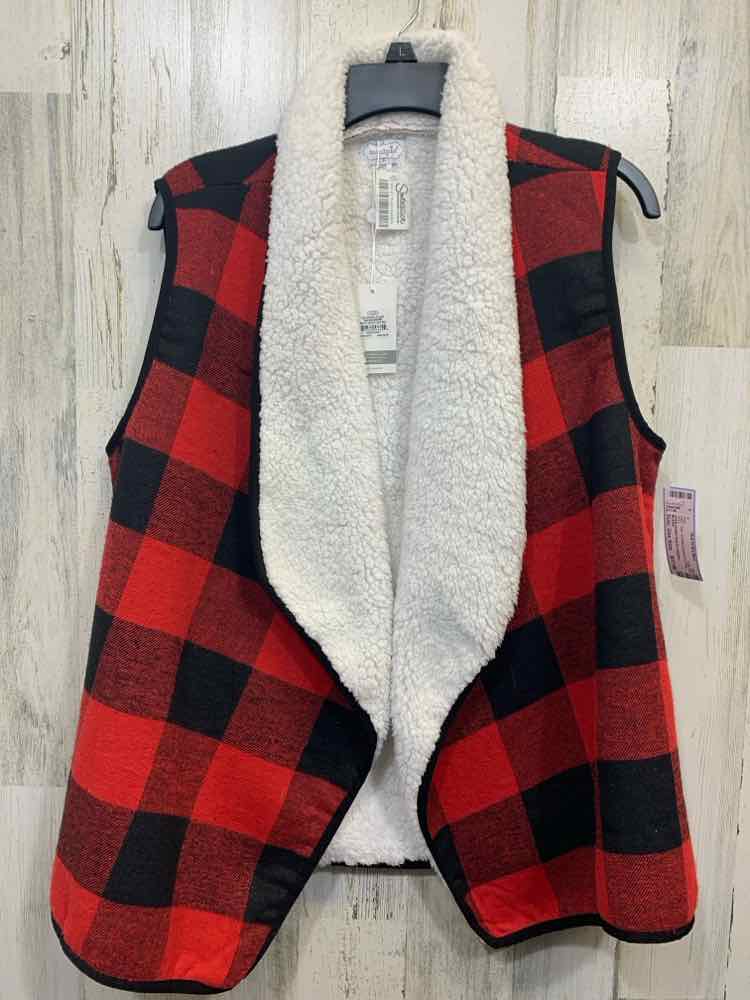NWT MUDPIE Tops Size One Size RED/BLACK/WHITE Plaid VEST Vest/OPEN FRONT RIDLEY