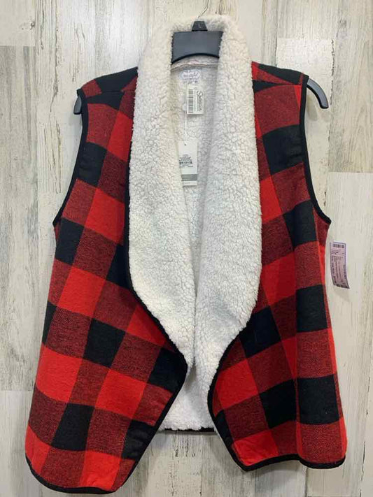 NWT MUDPIE Tops Size One Size RED/BLACK/WHITE Plaid VEST Vest/OPEN FRONT RIDLEY