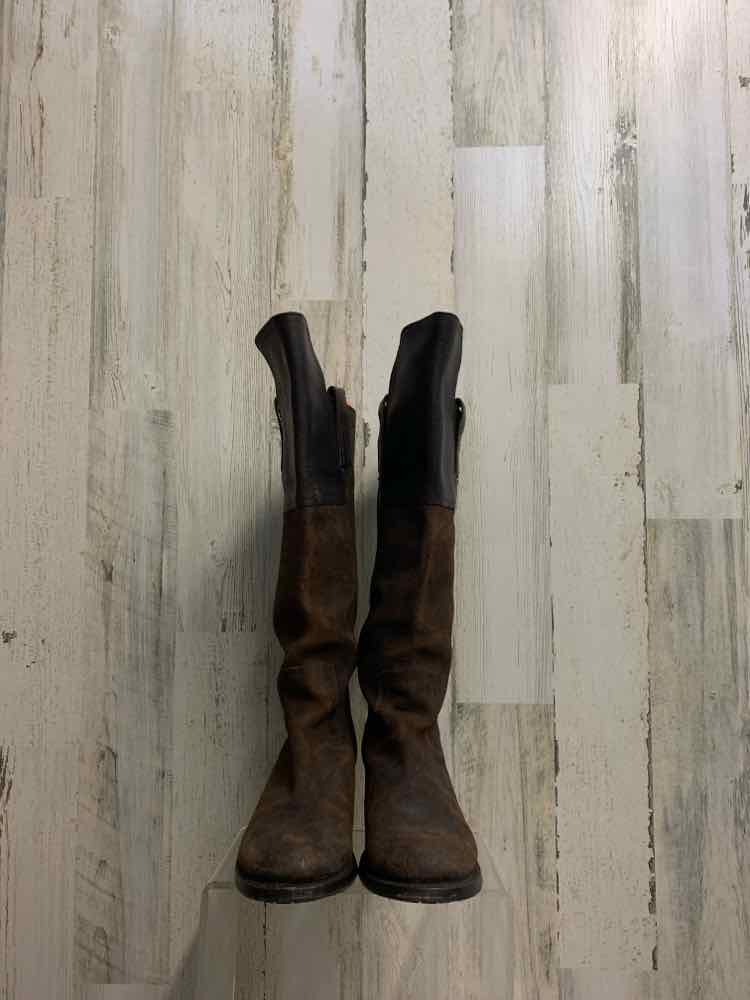 PRE-OWNED FRYE SHOES 7 Brown Leather LEATHER PLAIN Tall Boots