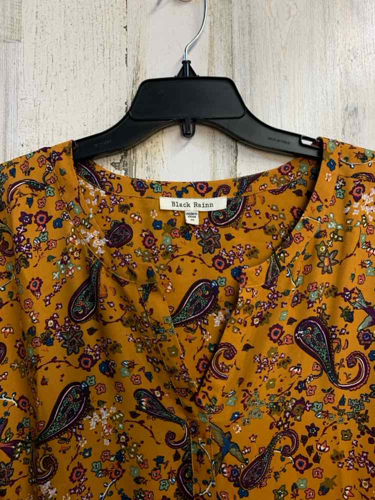 PRE-OWNED BLACK RAINN PLUS SIZES Size 2X Mustard Floral LONG SLEEVES TOP/TUNIC