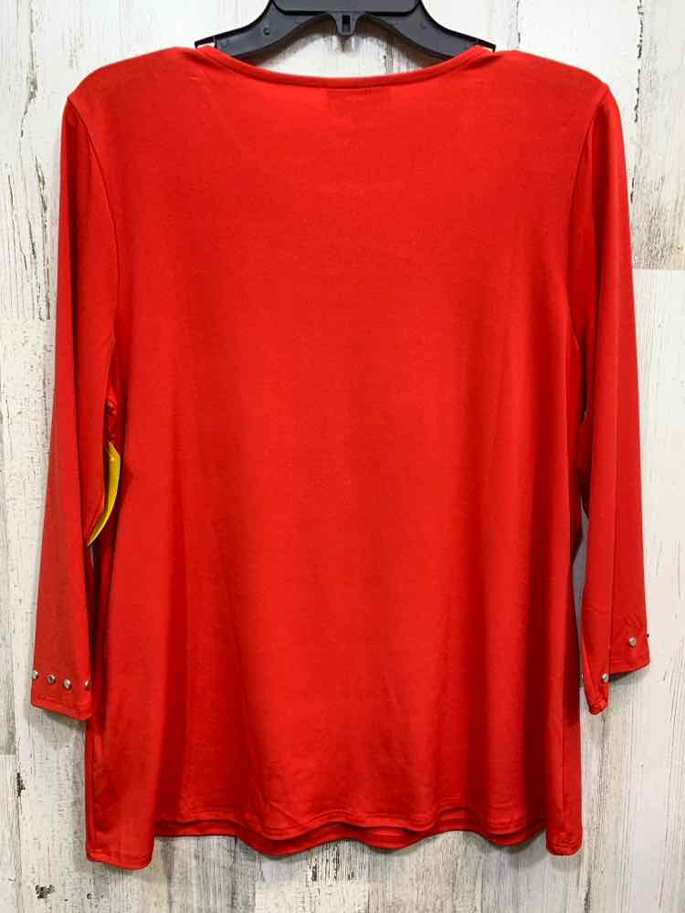 PRE-OWNED JM COLLECTION Size M Red 3/4 SLEEVE Blouse/ROUND NECK WITH MIDDLE OPEN