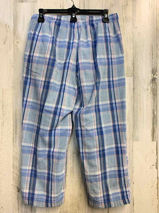 PRE-OWNED Size L ERIKA BOTTOMS BLU/WHT/PNK SEERSUCKER Plaid CAPRI Pants