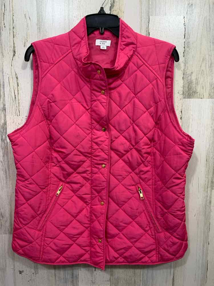 PRE-OWNED CROWN & IVY Size XL JACKETS / COATS HOT PINK ZIP UP QUILTED Vest