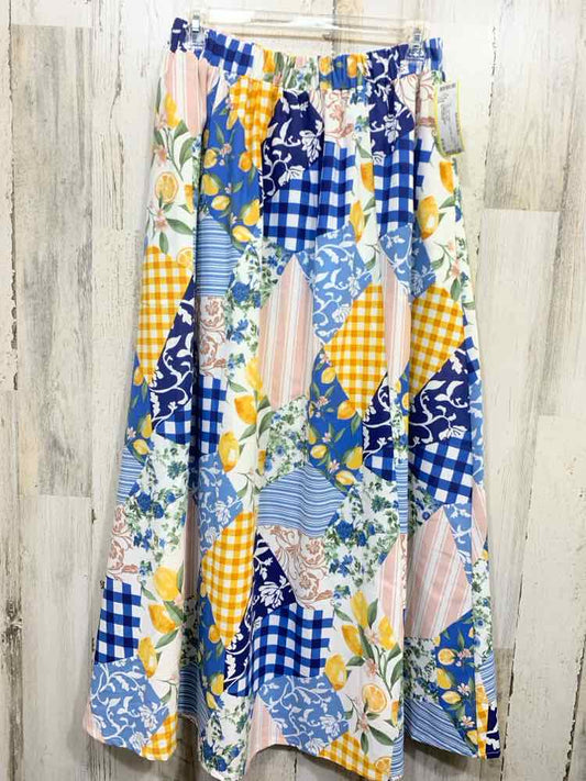 NWT BLU PEPPER M BOTTOMS WHT/BLU/YEL LEMONS MAXI Full SKIRT