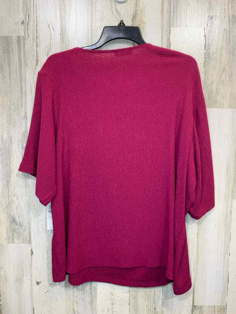 NWT CALVIN KLIEN Size 1X PLUS SIZES MAGENTA TEXTURED SHORT BLOUSE
