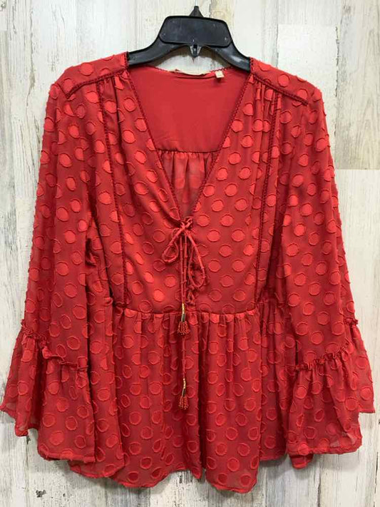 PRE-OWNED SOFT SURROUNDING Tops Size L BRICK SWISS DOT Polka Dot Blouse