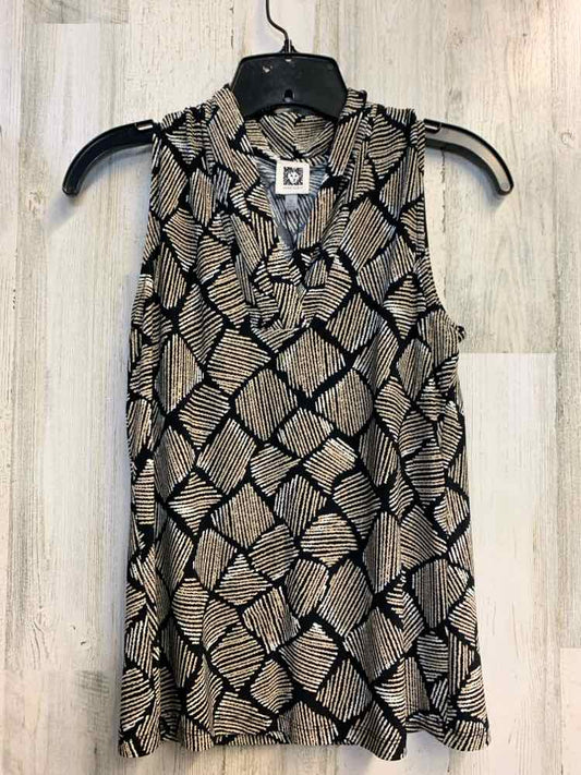 NWT ANNE KLEIN Tops Size XS BLK/BEG PATCHES SLEEVELESS TOP