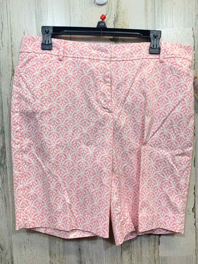 PRE-OWNED Size 12P TALBOTS BOTTOMS FLAT FRONT WHT/PNK SCALLOPED PRINT SHORTS