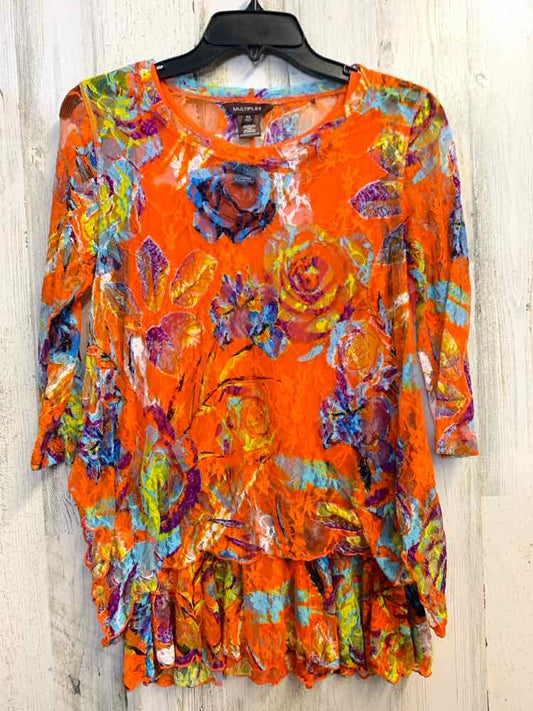 PRE-OWNED MULTIPLES Tops Size PM ORNG/MULTI-COLOR Floral LONG SLEEVES TOP