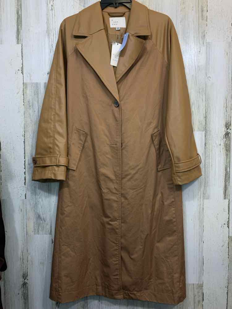 NWT A NEW DAY Size XS Brown FAUX LEATHER LONG SLEEVES TRENCH COAT