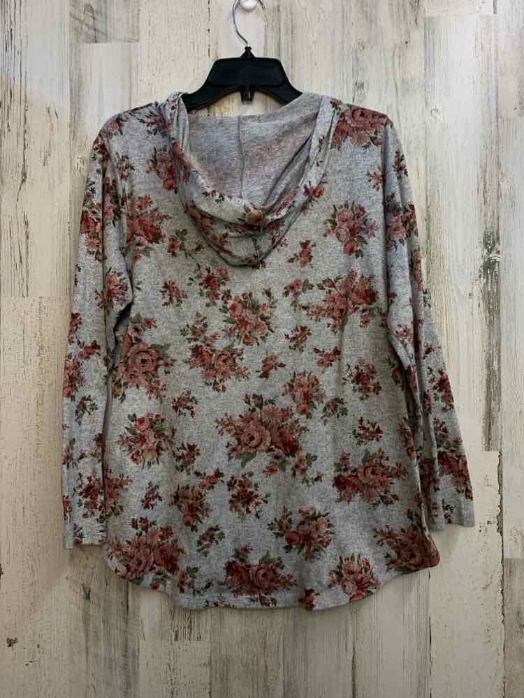 NO COMMENT PLUS SIZES Size 2X GRAY/PINK Floral HOOD HOODIE