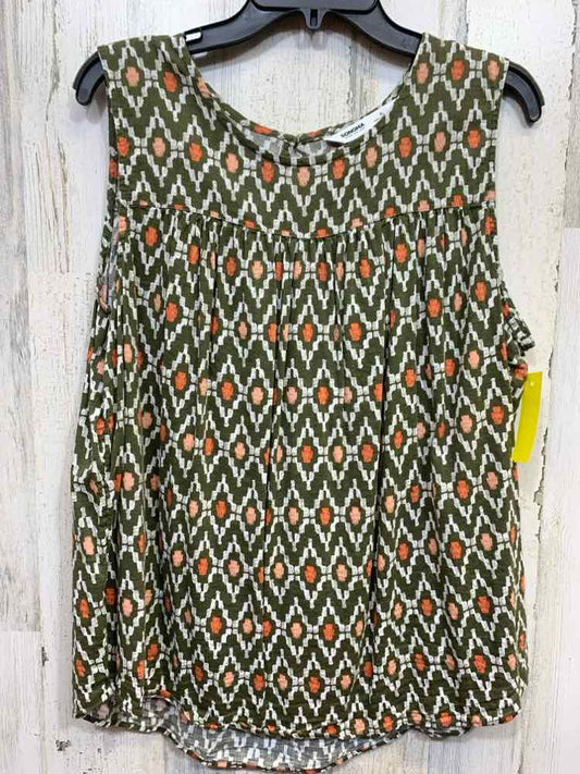 PRE-OWNED SOMA Tops Size XL WHT/OLV/ORG ZIG ZAG SLEEVELESS Blouse