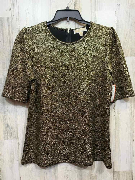 PRE-OWNED MICHAEL KORS Size L Tops BLK/GOLD SHORT SLEEVES METALLIC FOIL Blouse