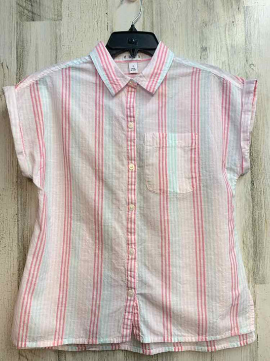 PRE-OWNED DASH Tops Size S PINK/BLUE Stripe CAP SLEEVE TOP/BUTTON UP