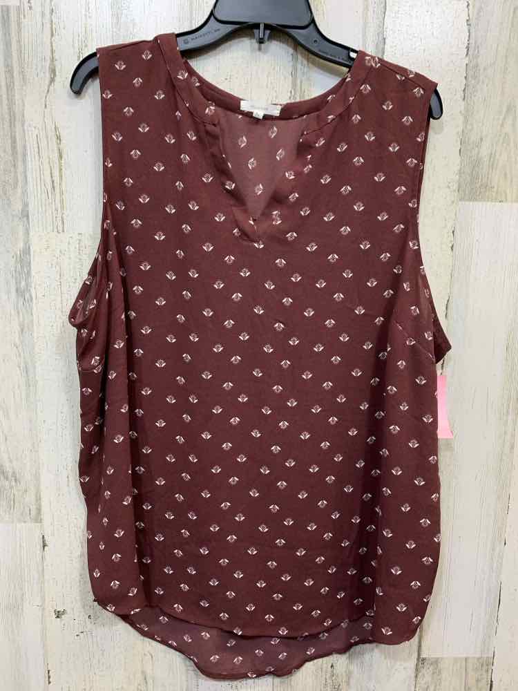 PRE-OWNED MAURICES PLUS SIZES Size 2X  Floral WINE SLEEVELESS V NECK Blouse