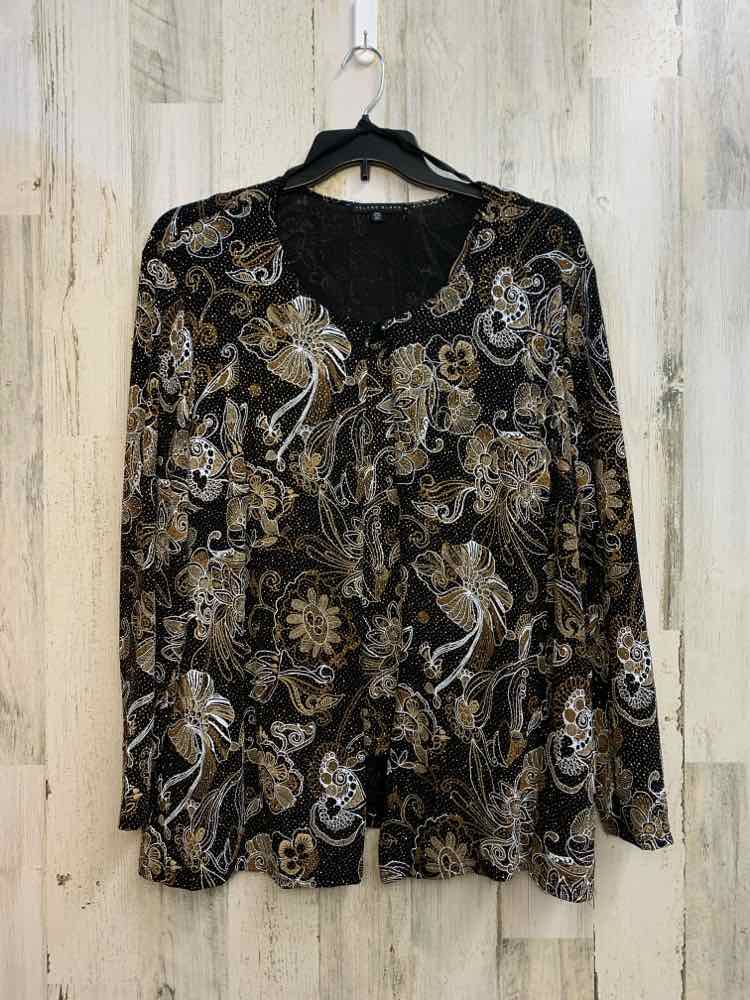 HELENE BLAKE PLUS SIZES Size 3X BLK/GOLD Floral 2PC TOP