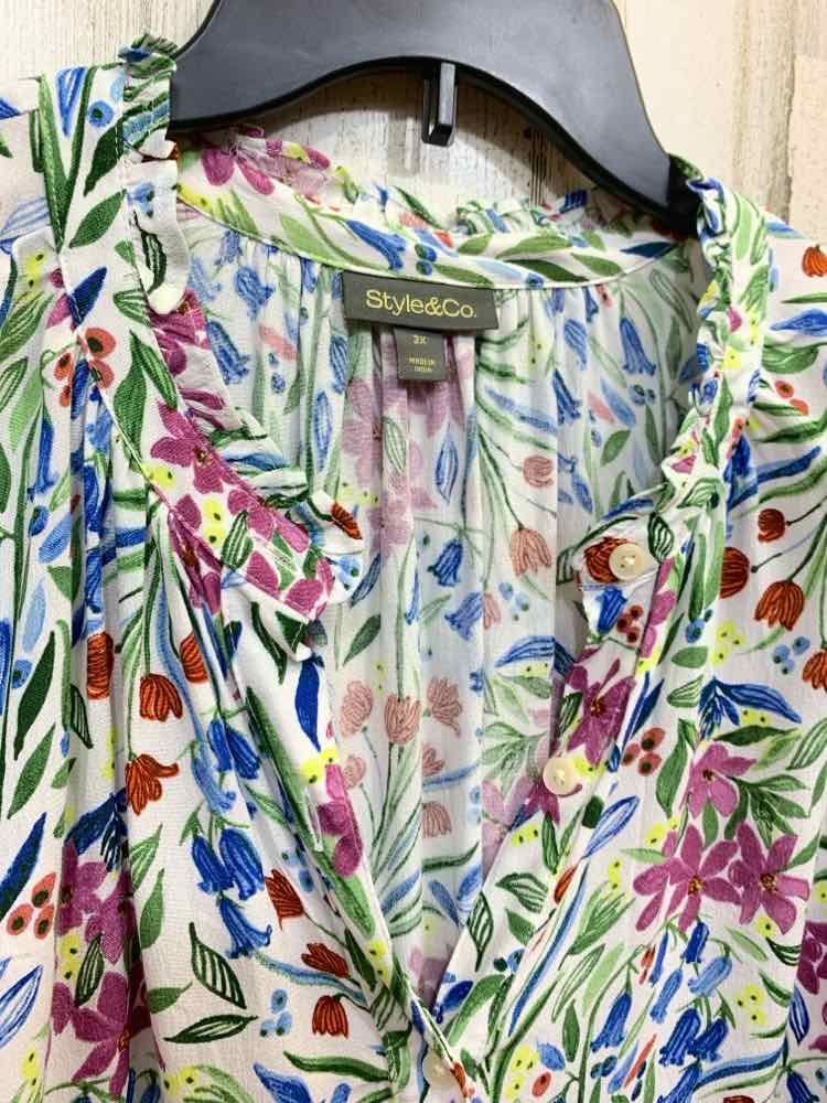 NWT STYLE & CO Tops Size 3X GRN/WHT/PNK Floral LONGSLEEVE Blouse
