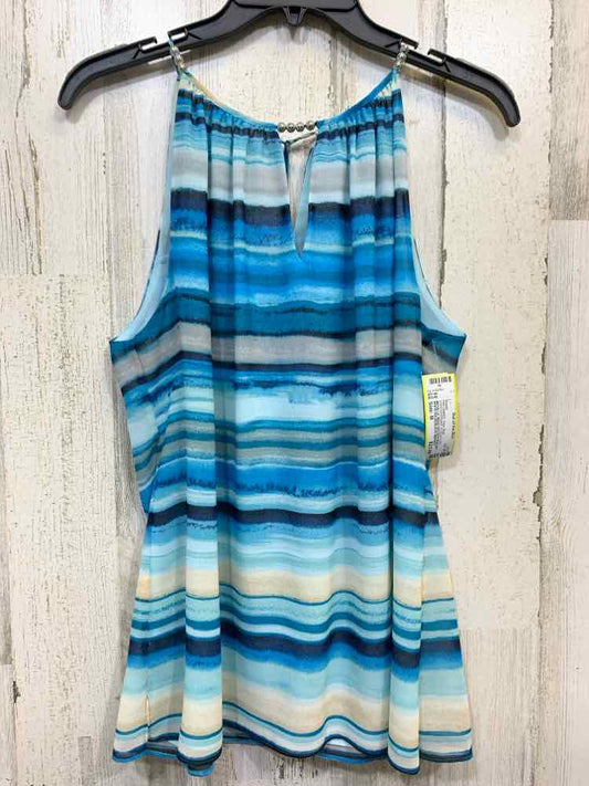 PRE-OWNED WHITE HOUSE/BLACK MARKET Tops Size M Blue STIPES/STROKES Blouse