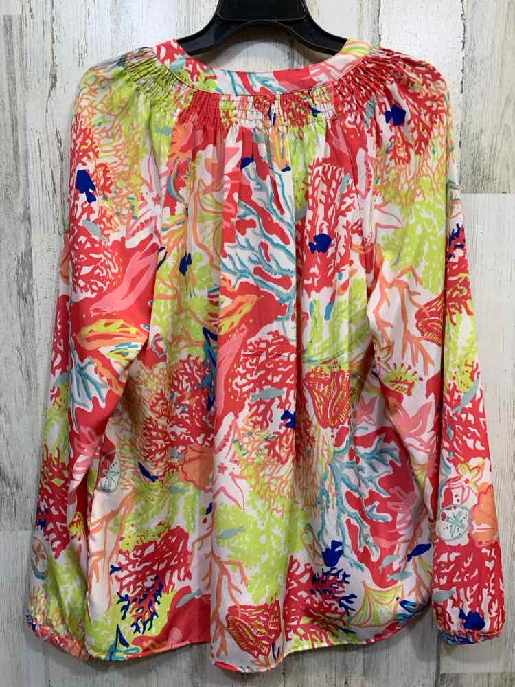 PRE-OWNED CHARLIE PAIGE Tops Size XL CORAL/BLUE/LIME/WHITE/YELLOW BEACH Blouse/B